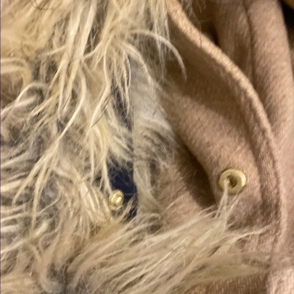 J. Crew Chateau Stadium Cloth Woo Blend Tan Coat with Faux Fur Hood. Size 0